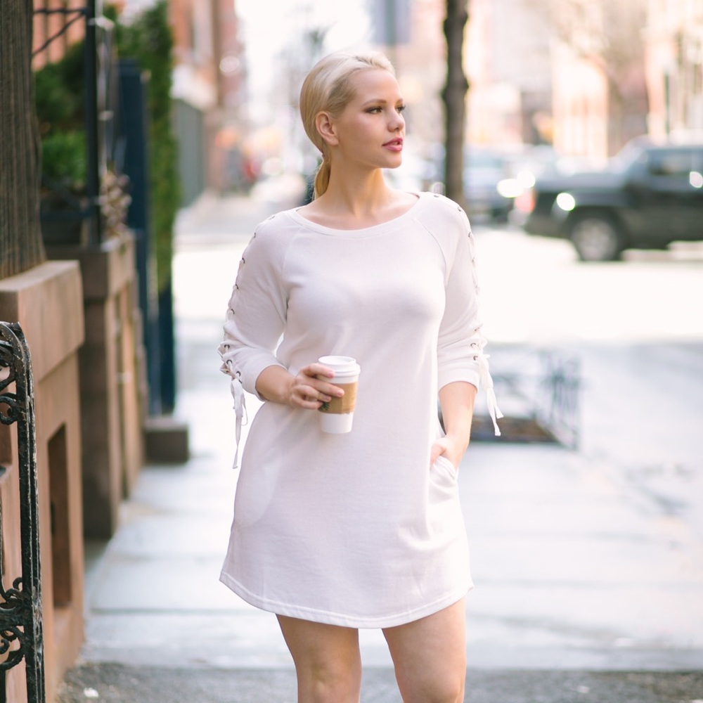 White lace sweater dress